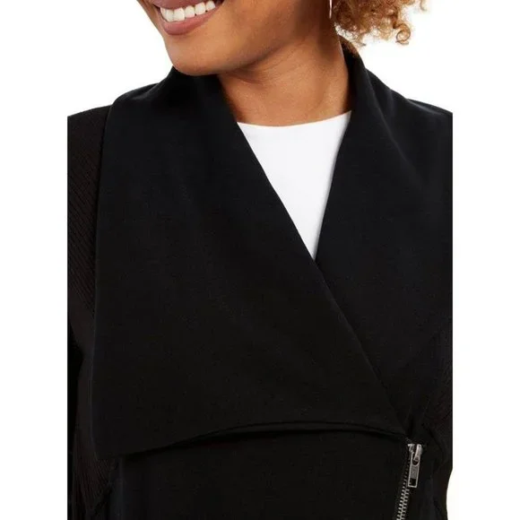 Style & Co Jacket Large Black Drape-Front Zippers - Picture 2 of 6